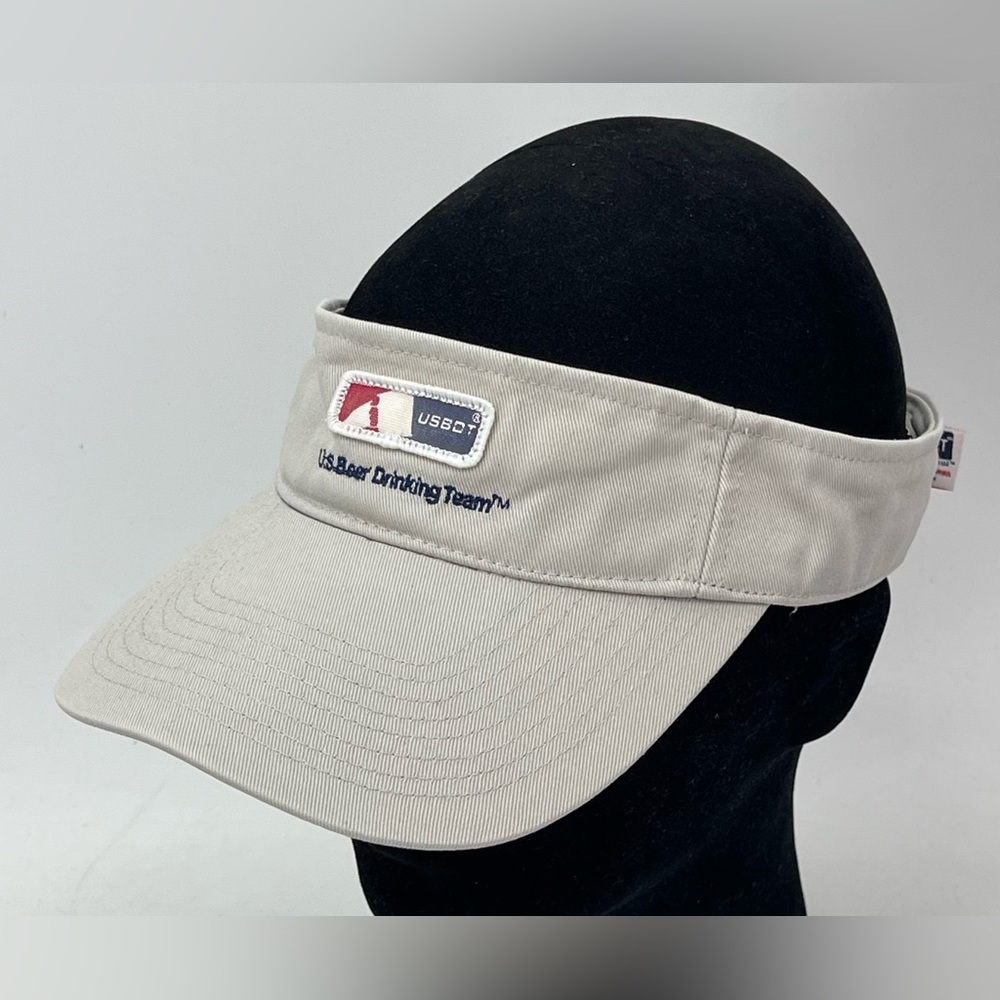 U.S Beer Drinking Team Visor Hat Cap Greyish-Beige Embroidered Patch Logo